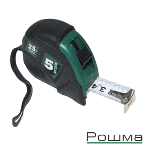 Рулетка РОШМА  5,0м x 25мм, прорезиненный корпус